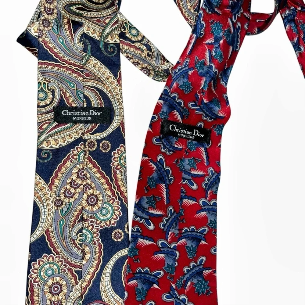 Christian Dior Made in USA  Paisley Floral silk Ties lot vintage